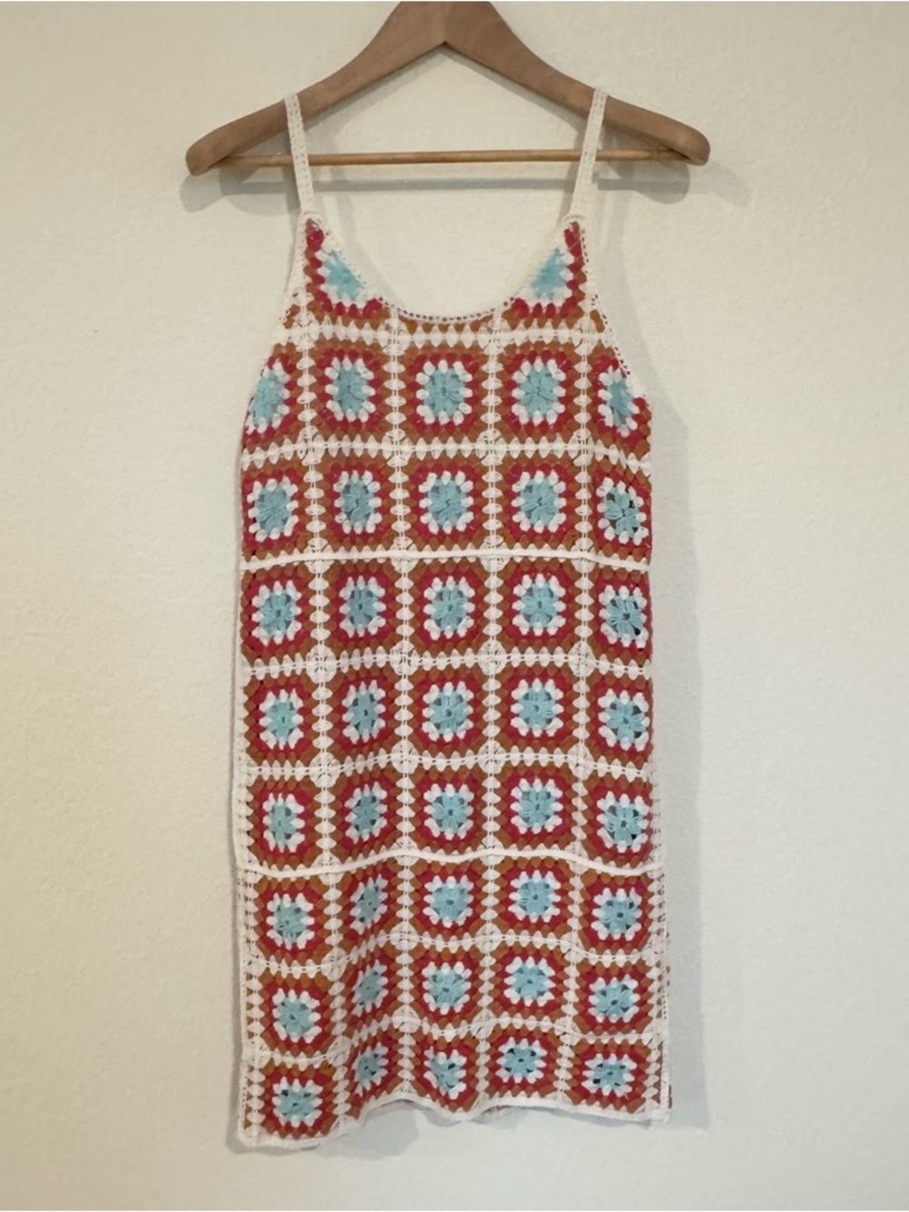 Willow & Wind Crochet Granny Square Boho Retro Festival Mini Dress Size M